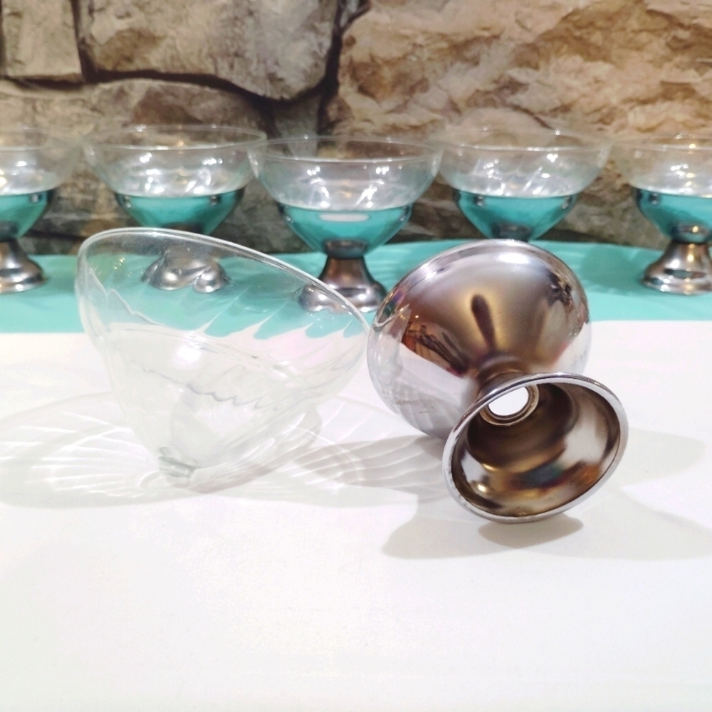 6 Vintage Sherbet Cups Bowls Ice Cream Dessert Pudding MCM 50s Footed Pedestal - Picture 10 of 12